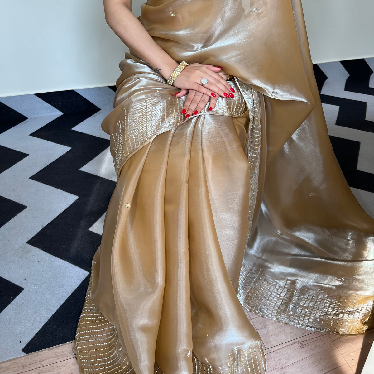 Golden Glow Tissue Saree