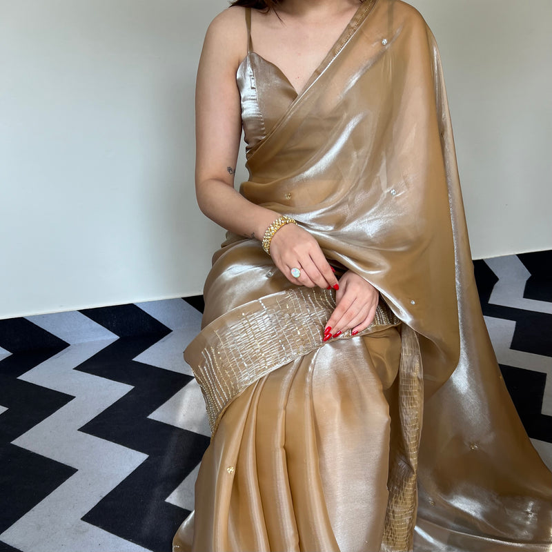 Golden Glow Tissue Saree