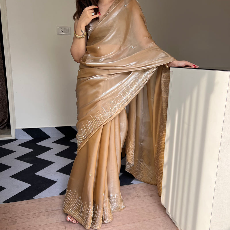 Golden Glow Tissue Saree