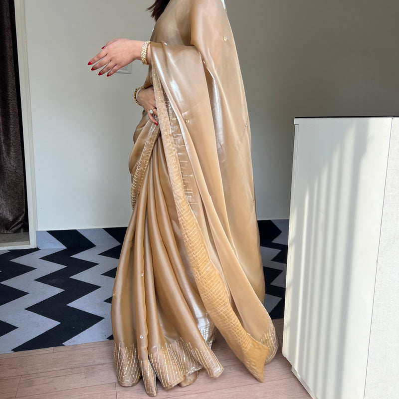 Golden Glow Tissue Saree