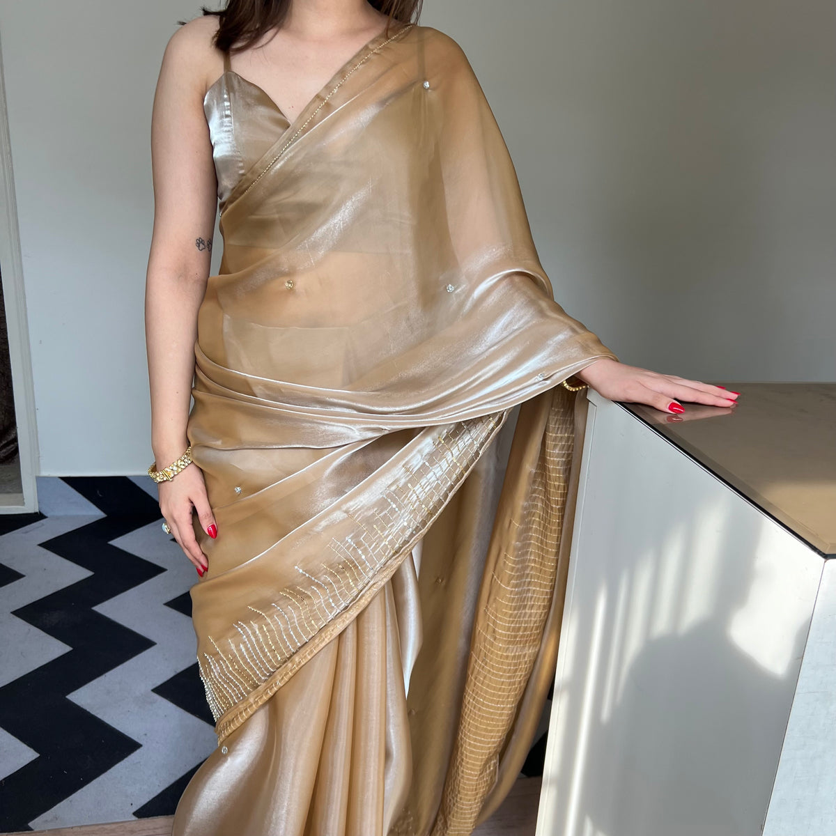 Golden Glow Tissue Saree