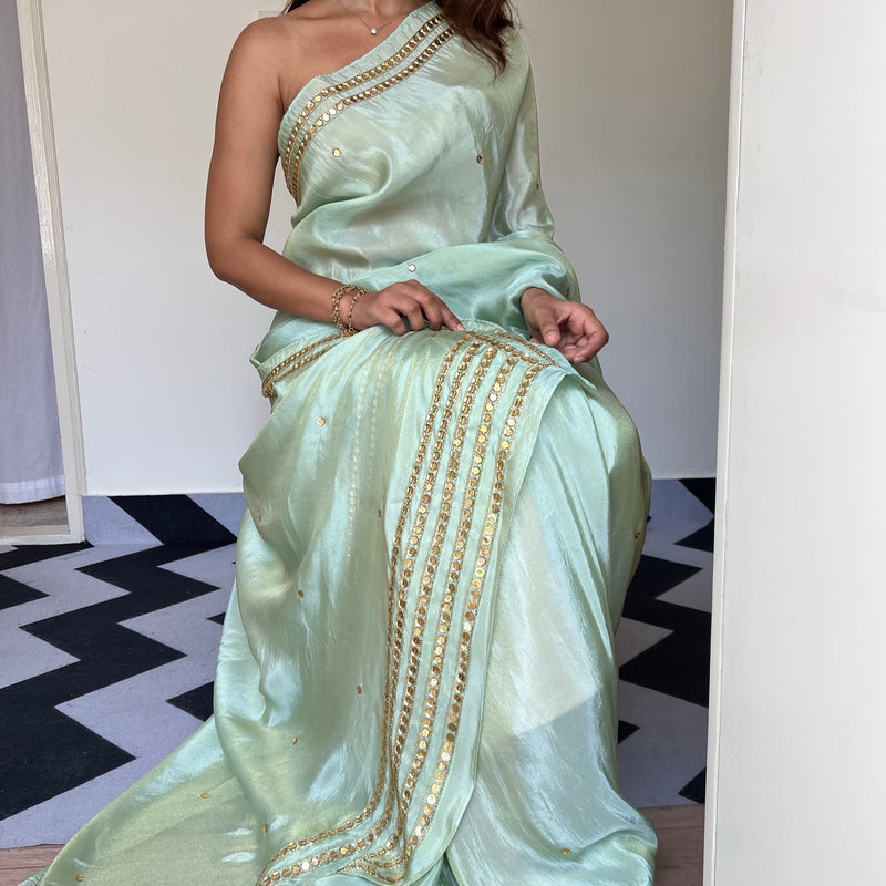 Pistachio Glam Tissue Saree