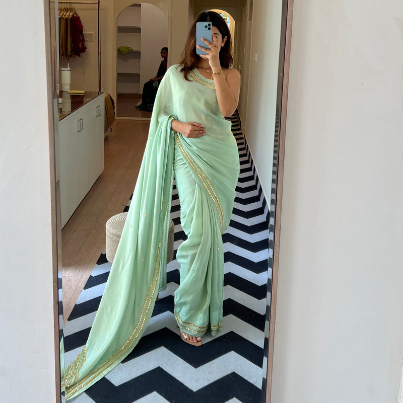 Pistachio Glam Tissue Saree