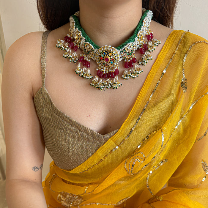 Noura Folk Kundan Polki Necklace