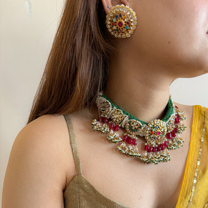 Noura Folk Kundan Polki Necklace