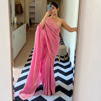 Rosy Salmon Tissue Saree