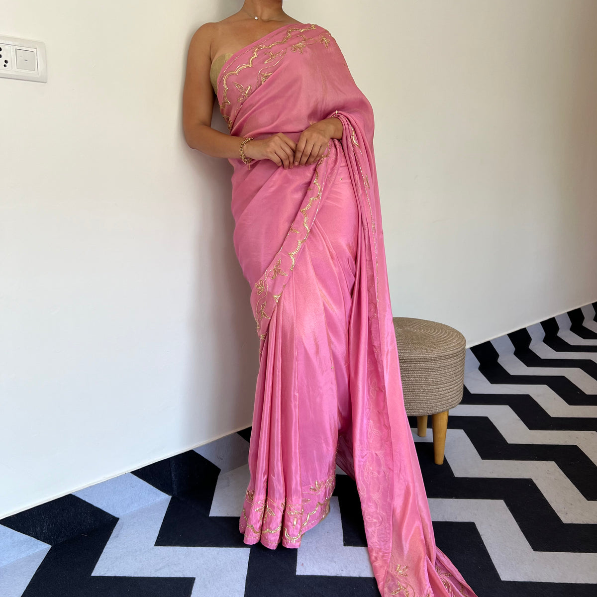 Rosy Salmon Tissue Saree