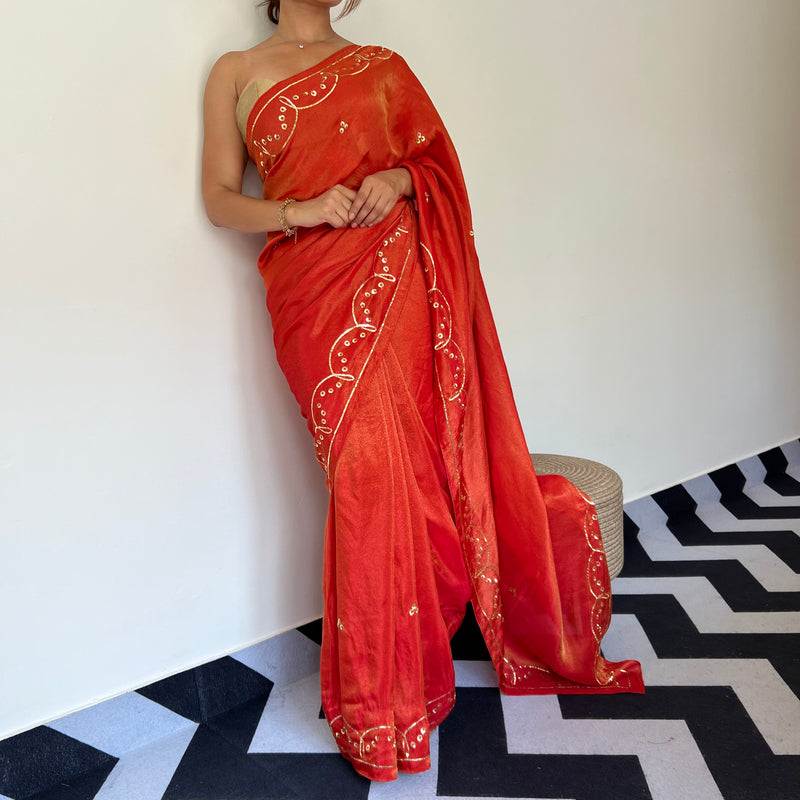 Tangerine Tissue Saree