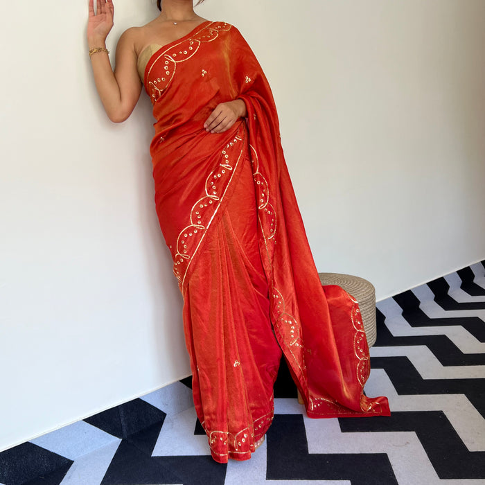 Tangerine Tissue Saree