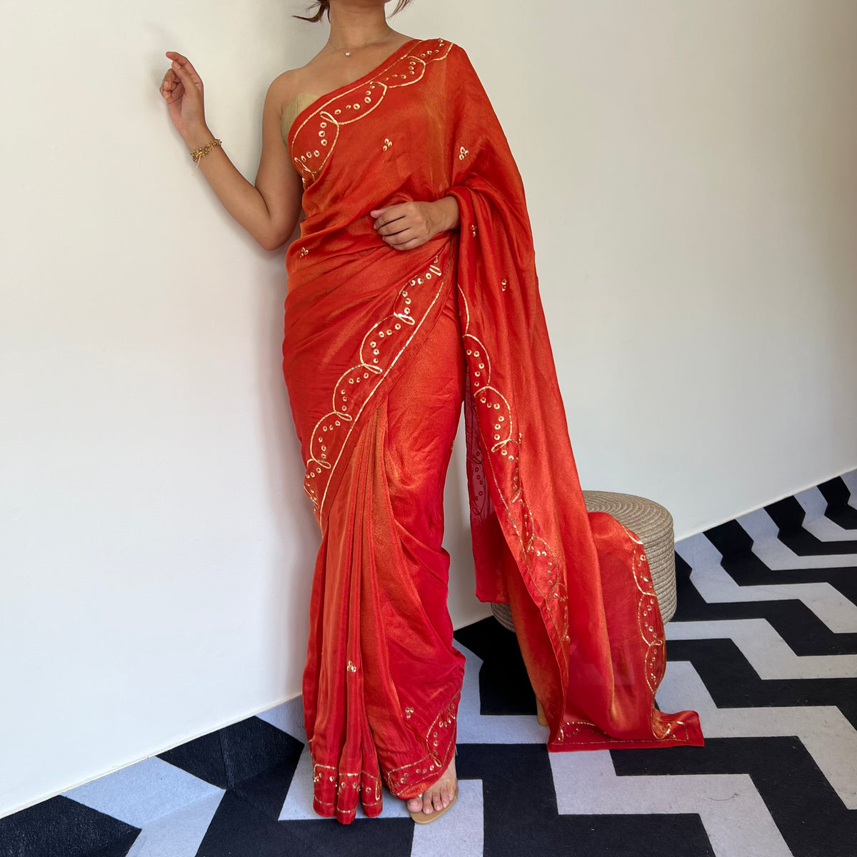 Tangerine Tissue Saree