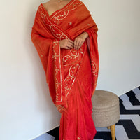 Tangerine Tissue Saree