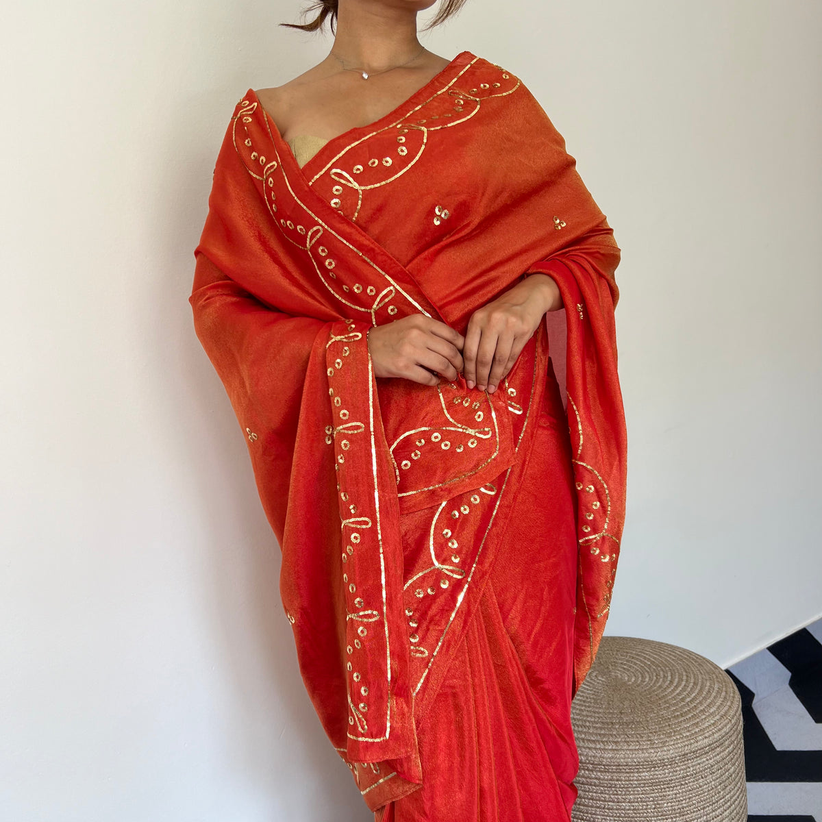 Tangerine Tissue Saree