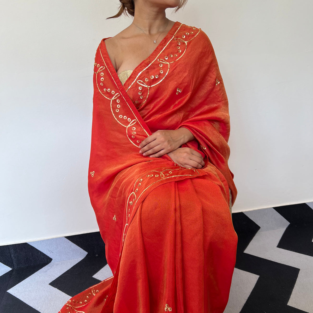 Tangerine Tissue Saree