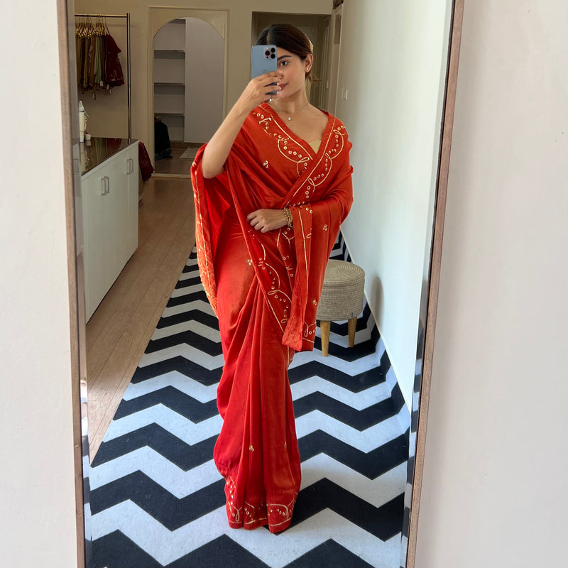 Tangerine Tissue Saree