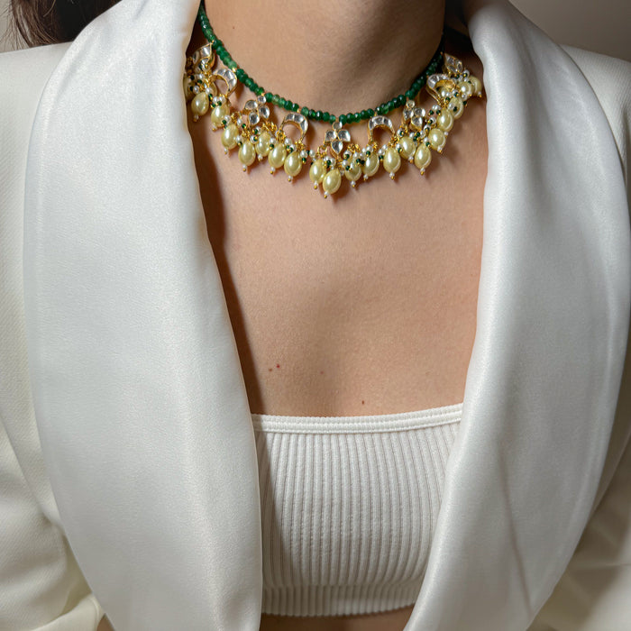 Exquisite Polki Pearl Drop Necklace