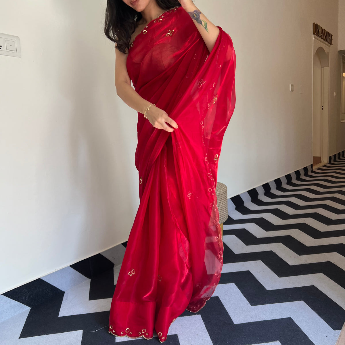 Garnet Glow Tissue Saree