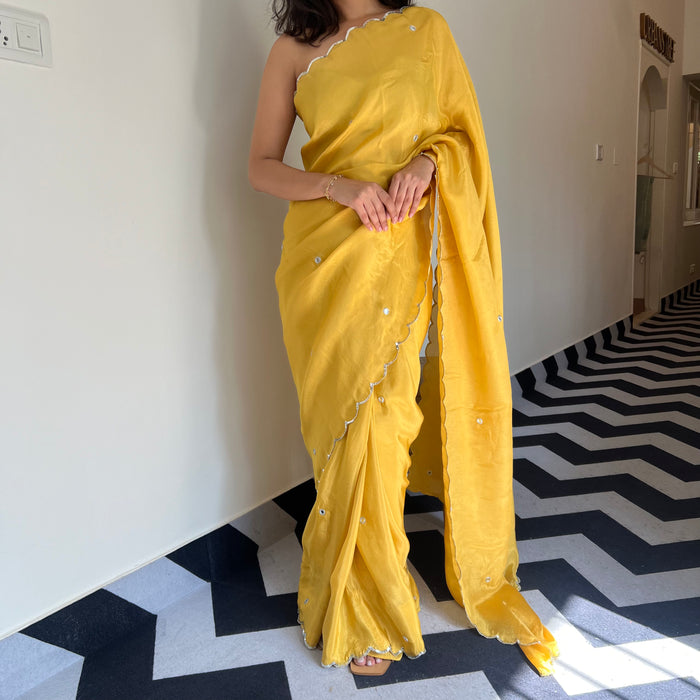 Lemon Lustre Tissue Saree