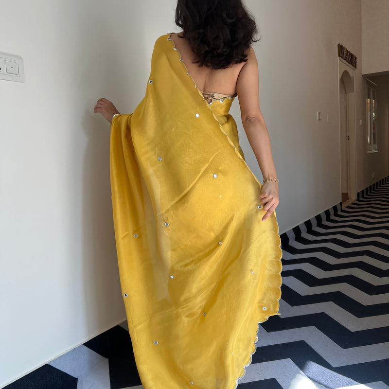 Lemon Lustre Tissue Saree