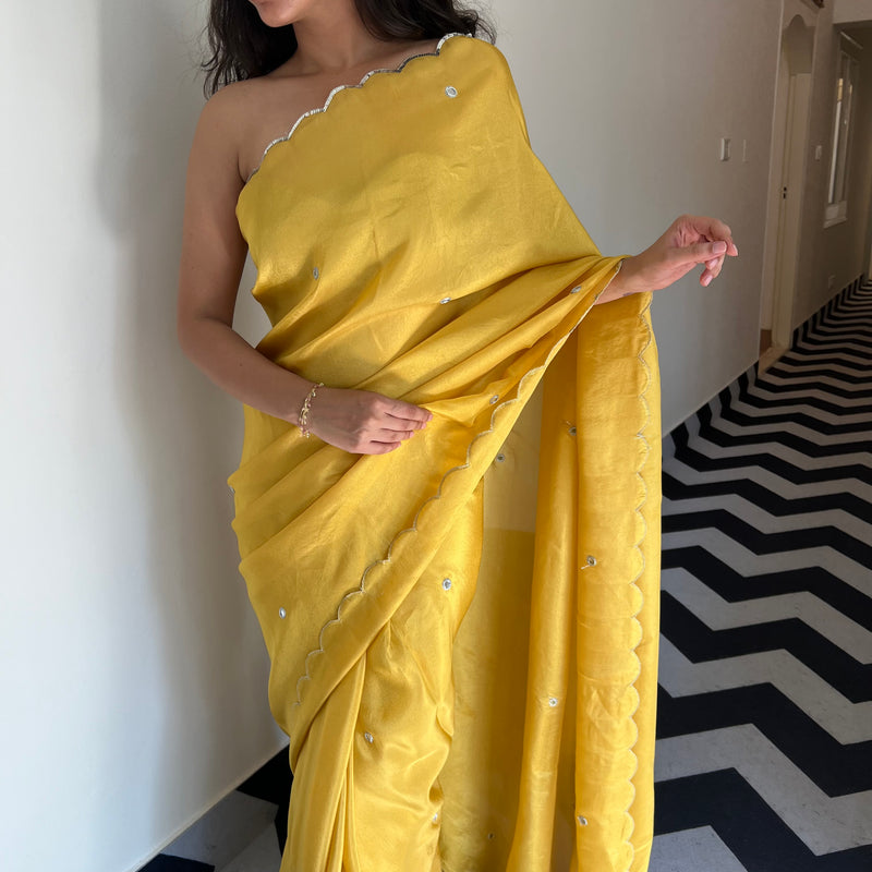 Lemon Lustre Tissue Saree