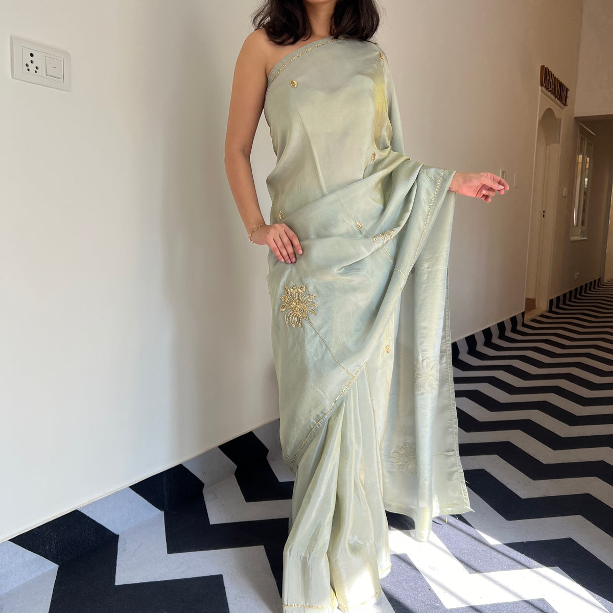 Silver Mist Tissue Saree