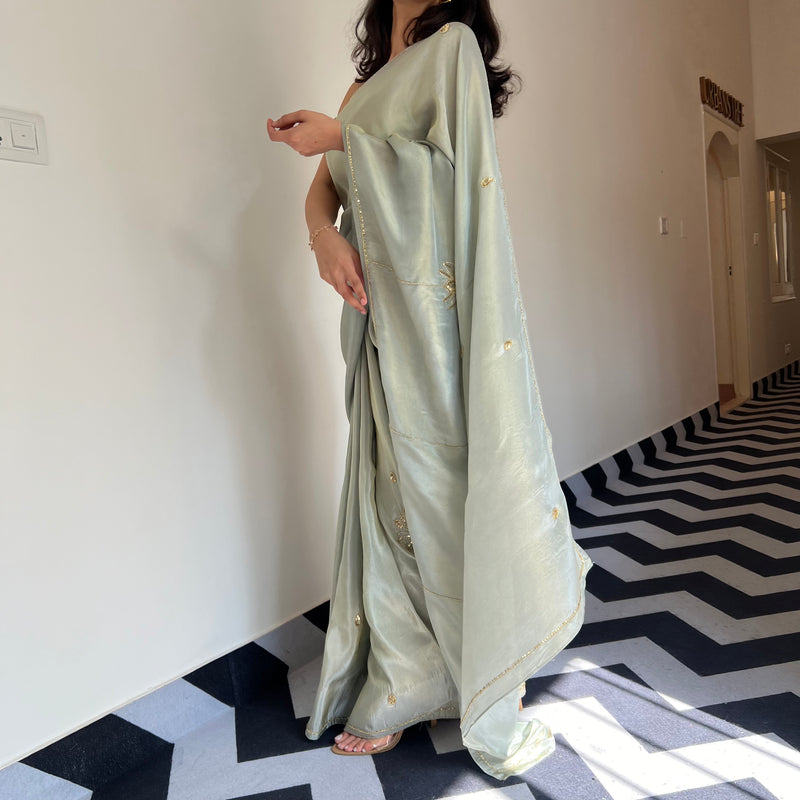 Silver Mist Tissue Saree