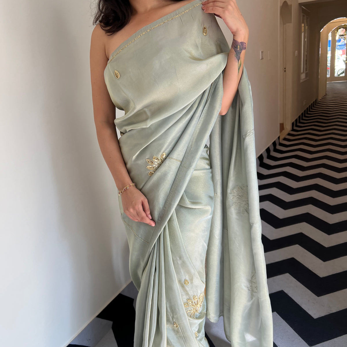 Silver Mist Tissue Saree