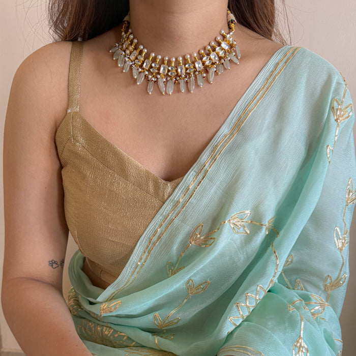 Ornate Gold Polki Pearl Necklace