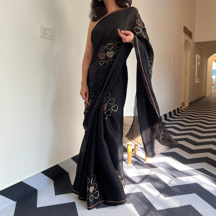 Charcoal Charm Tissue Saree