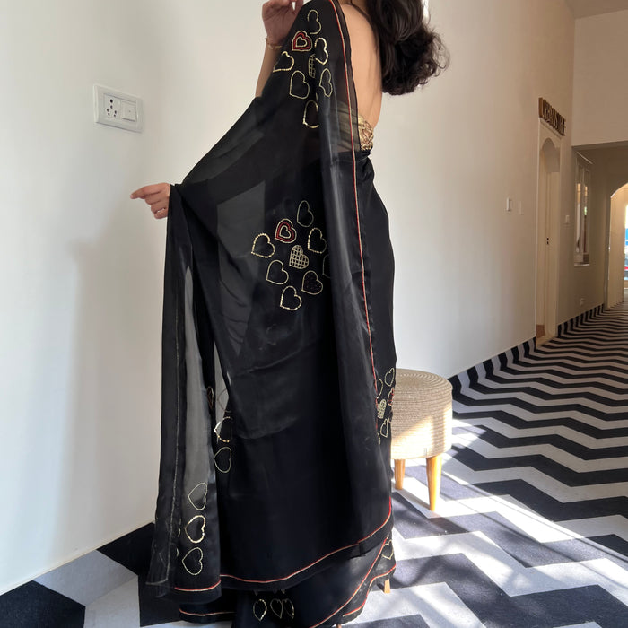 Charcoal Charm Tissue Saree