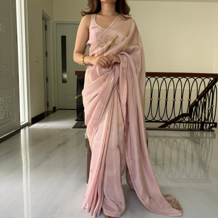 Blush Pink Tissue Saree