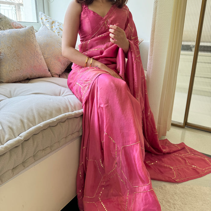 Carrot Pink Tissue Saree