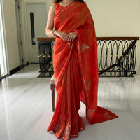 Bright Orange Tissue Saree