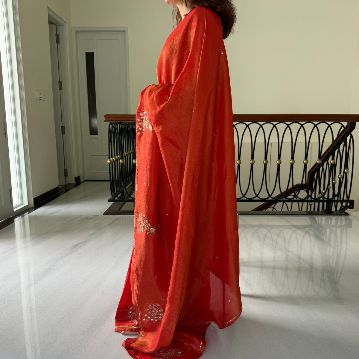 Bright Orange Tissue Saree