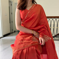 Bright Orange Tissue Saree