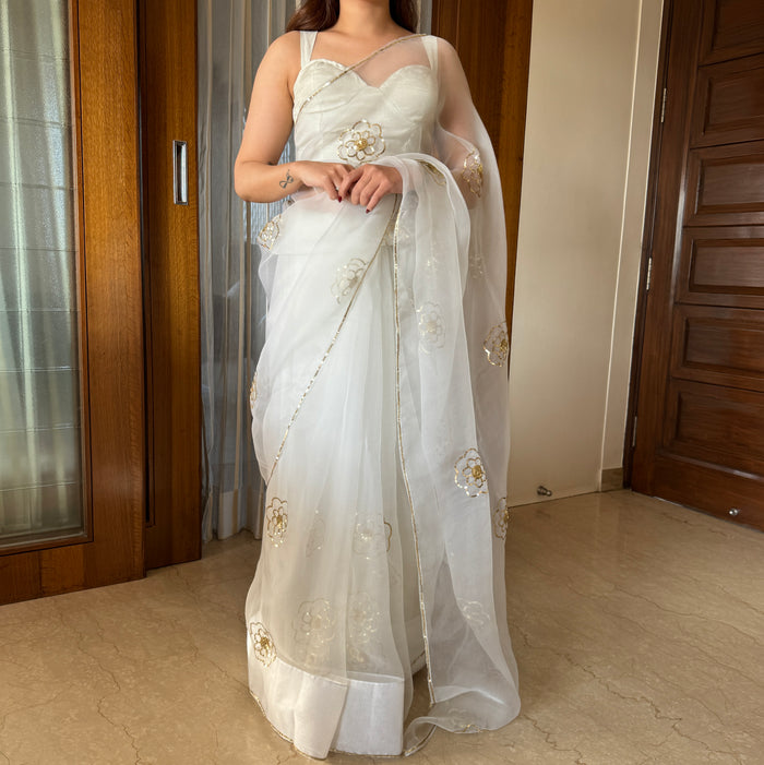 Ivory Organza Saree