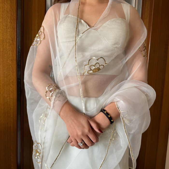 Ivory Organza Saree