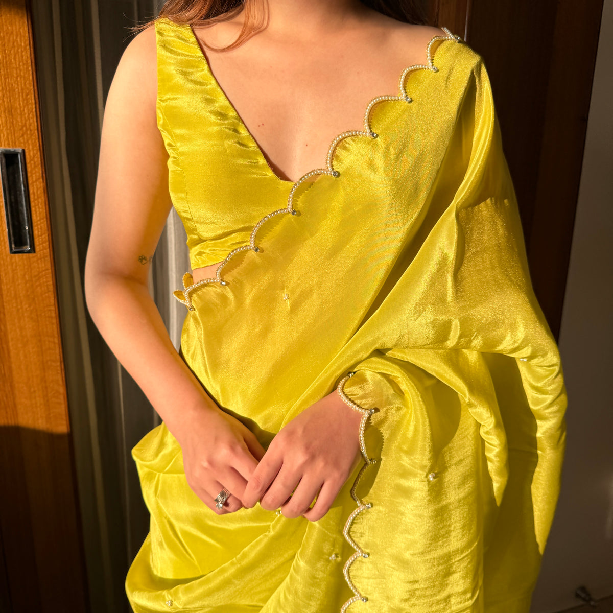 Lime Green Tissue Saree