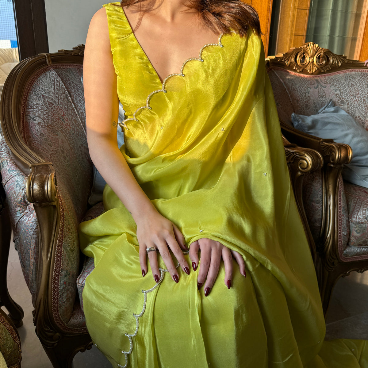 Lime Green Tissue Saree