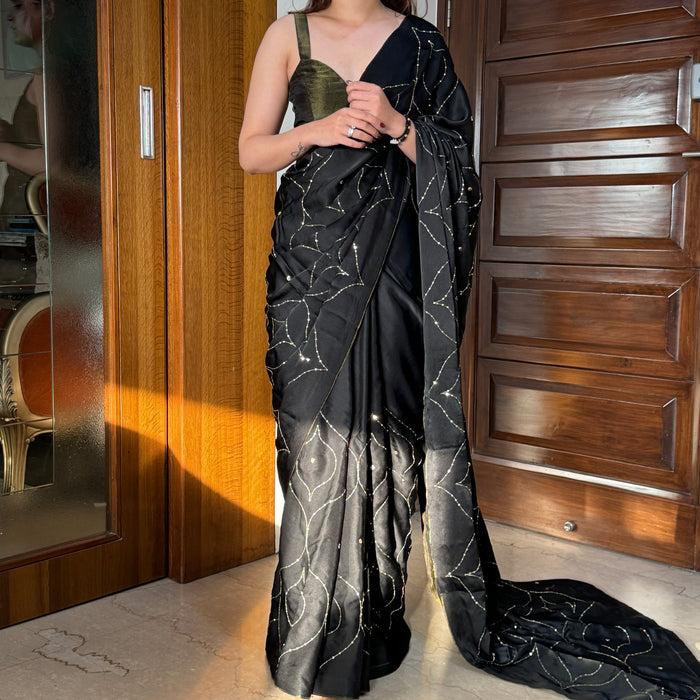 Black Habutai Silk Saree