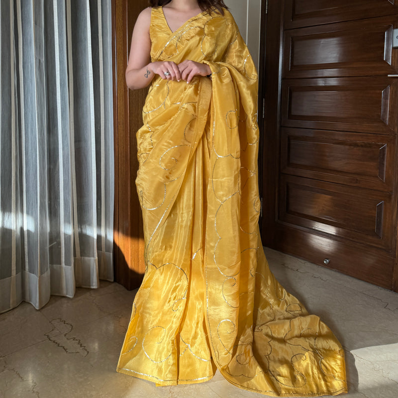 Yellow Tissue Silk Saree