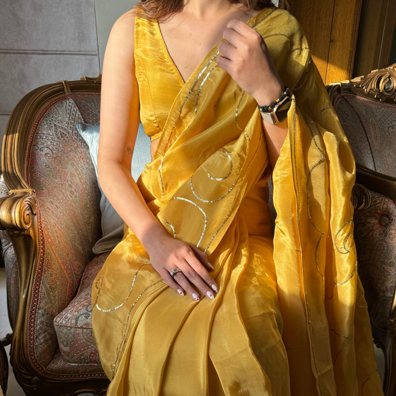 Yellow Tissue Silk Saree