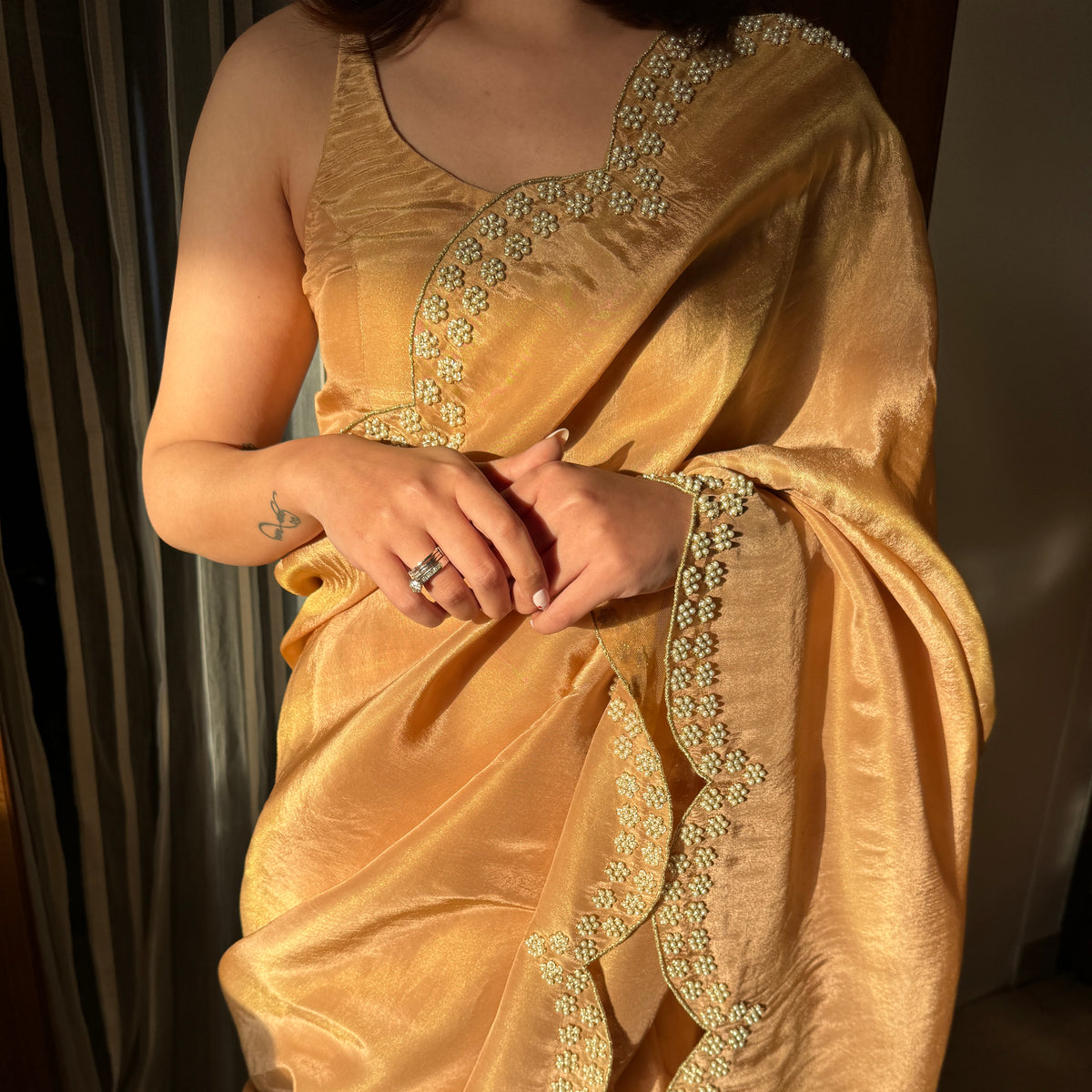 Gold Peach Tissue Saree