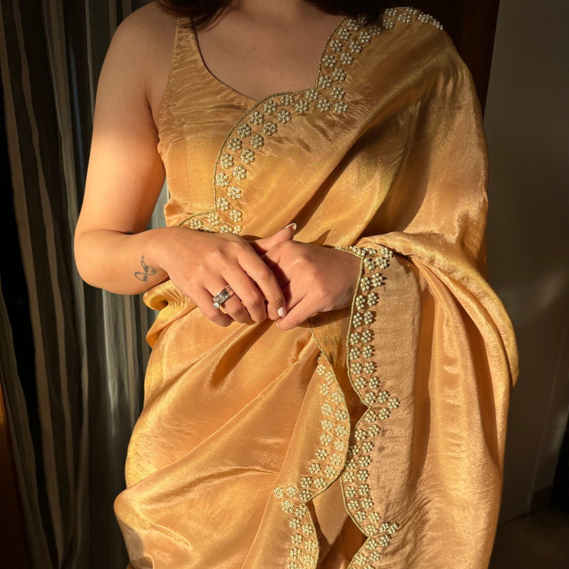 Gold Peach Tissue Saree