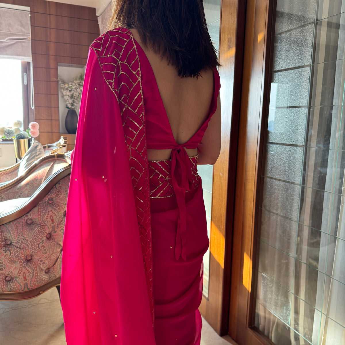 Hot Pink Organza Saree