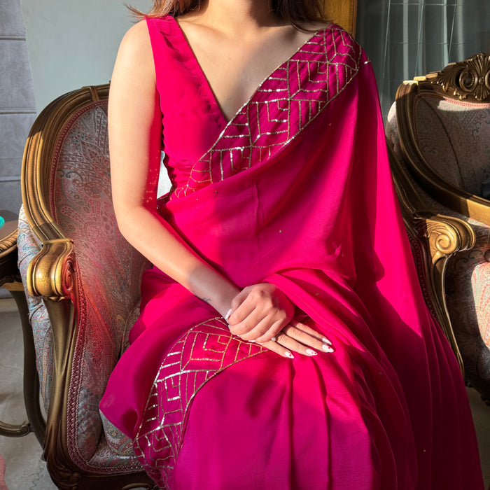 Hot Pink Organza Saree