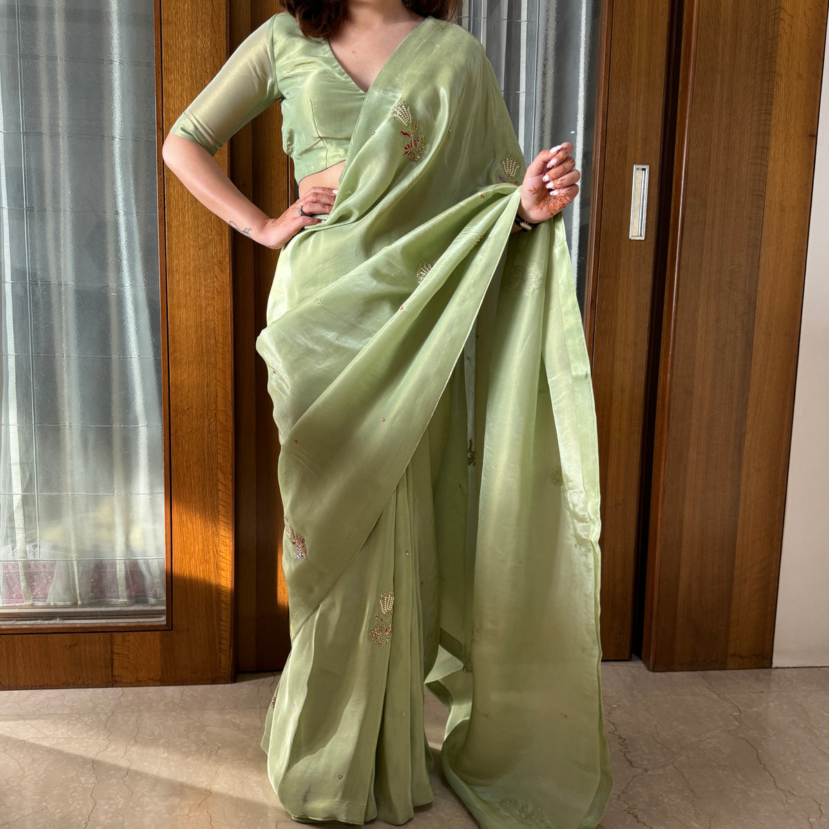 Pista Green Tissue Saree