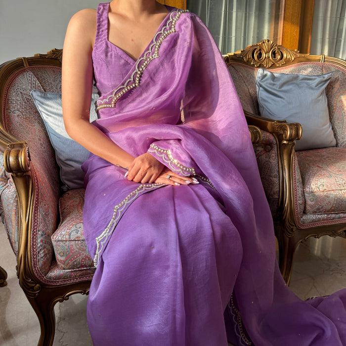 Purple Silk Organza Saree