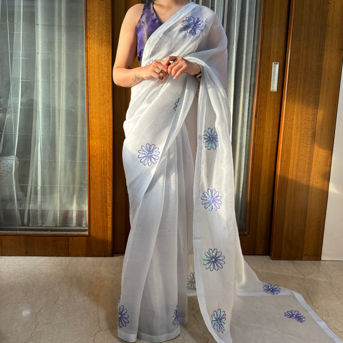 Powder Blue Silk Organza Saree