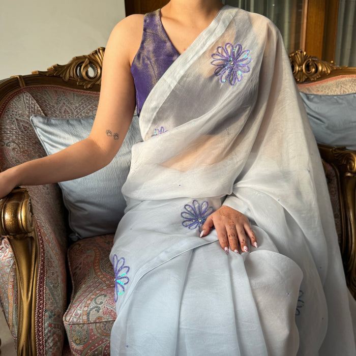 Powder Blue Silk Organza Saree