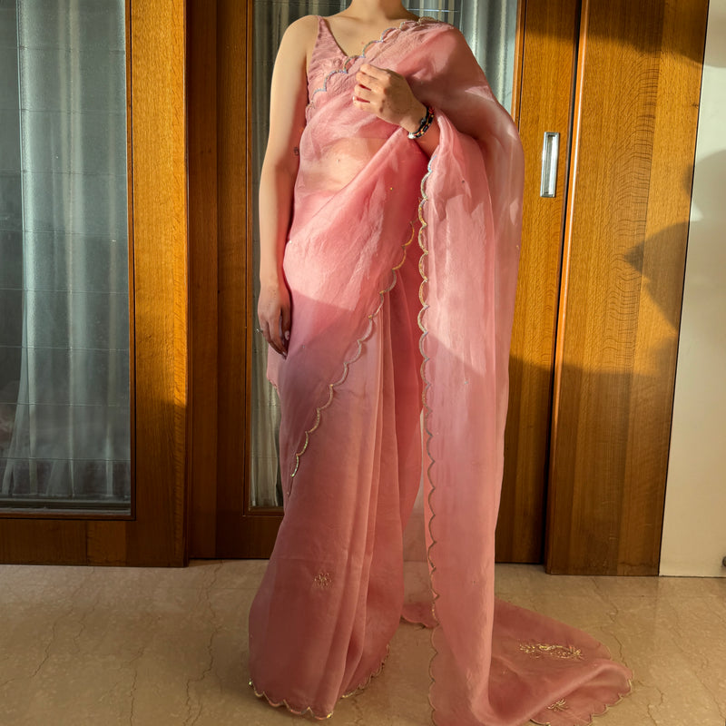 Carrot Silk Organza Saree